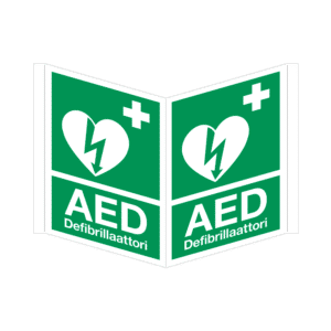 AED-kyltti, kolmikulmainen, heijastava