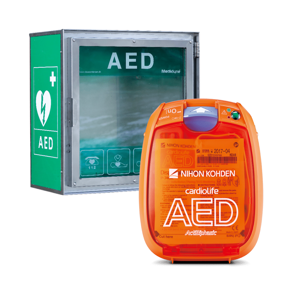 Pakettitarjous: Nihon Kohden Cardiolife AED-3100 defibrillaattori ja CA HSS100 defibrillaattorikaappi